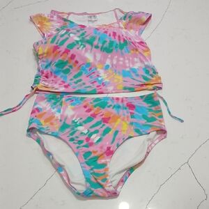 Lands' End Multicolor Tie-Dye Women's Swim Set Top Sz 10 With Pads Bottom Sz 8